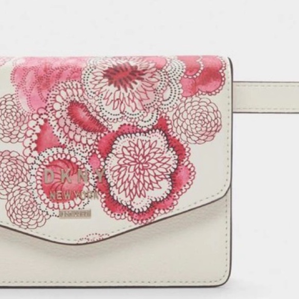 πΊπΊDONNA KARAN NEW YORK Whitney Floral Belt Bag In White/PinkπΊπΊ - Picture 4 of 9